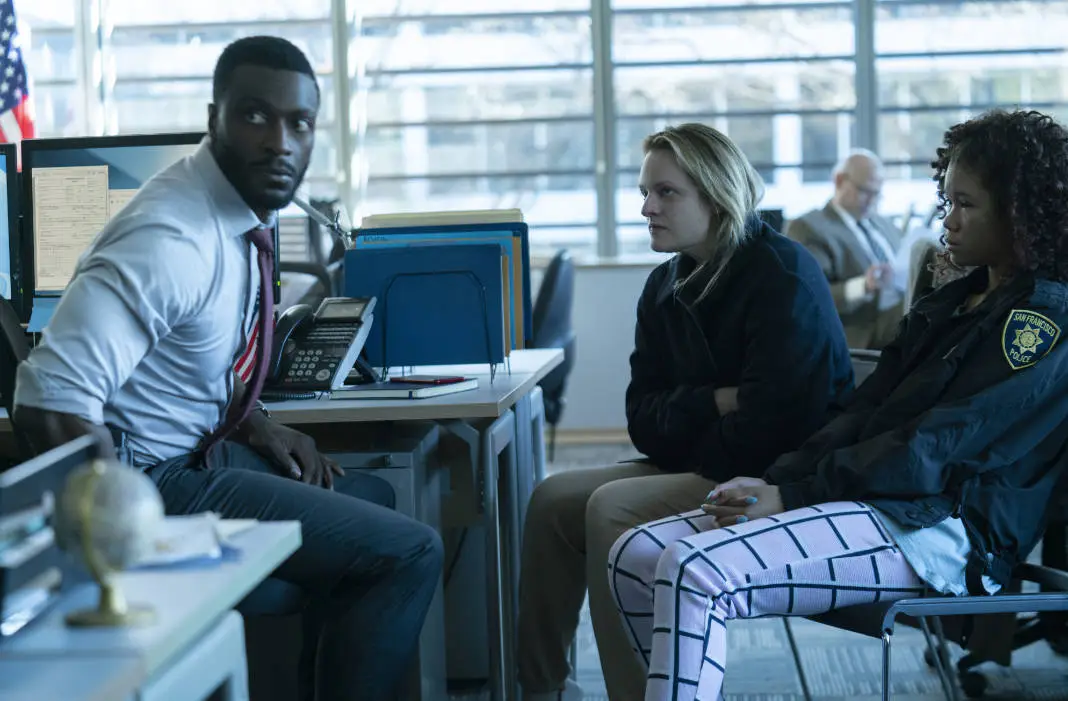 (from left) James Lanier (Aldis Hodge), Cecilia Kass (Elisabeth Moss) and Sydney Lanier (Storm Reid) in The Invisible Man, written and directed by Leigh Whannell.