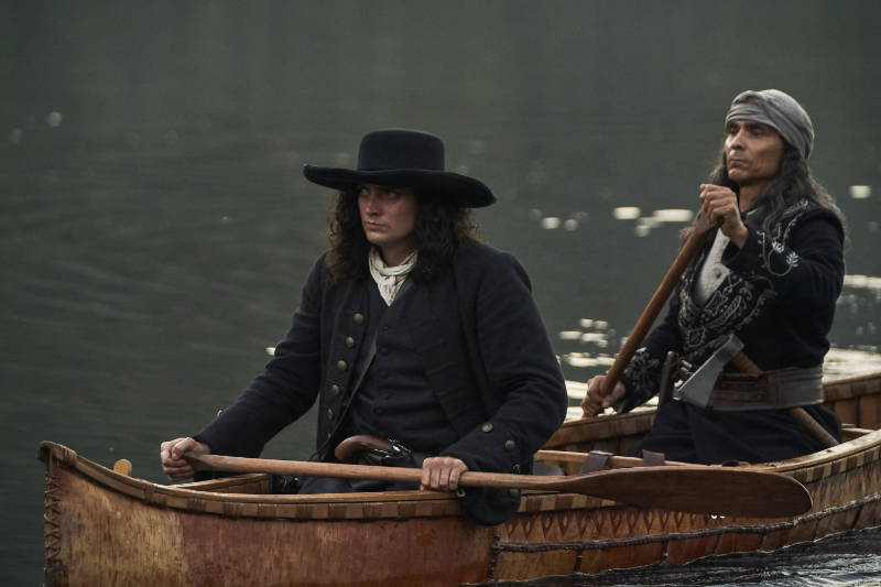 Hamish Goames (Aneurin Barnard) and Yvon (Zahn McClarnon) arrive in New France. (National Geographic/Peter H. Stranks)