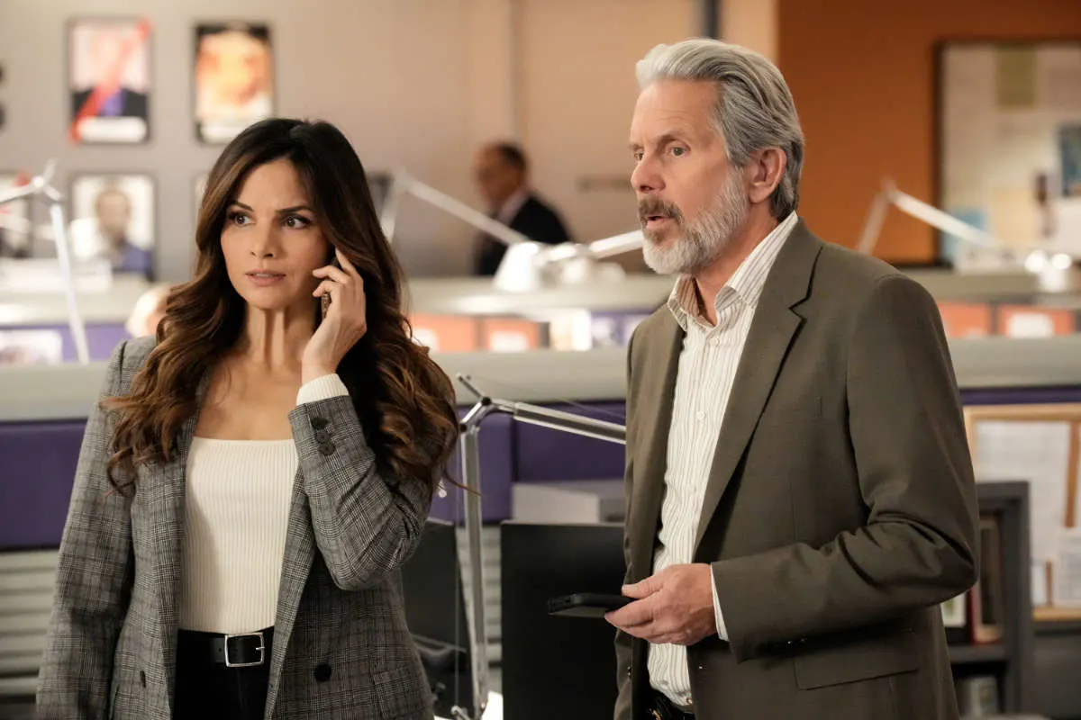 "Algún Día” – The NCIS team must help Torres when he puts his future at stake by confronting the man who tormented his family when he was a child, on the 21st season premiere of the CBS Original series NCIS, Thursday, Feb. 12 (9:00-10:00 PM, ET/PT) on the CBS Television Network, and streaming on Paramount+ (live and on demand for Paramount+ with SHOWTIME subscribers, or on demand for Paramount+ Essential subscribers the day after the episode airs)*.  Pictured (L-R): Katrina Law as NCIS Special Agent Jessica Knight and Gary Cole as FBI Special Agent Alden Parker.  Photo: Robert Voets/CBS ©2023 CBS Broadcasting, Inc. All Rights Reserved.