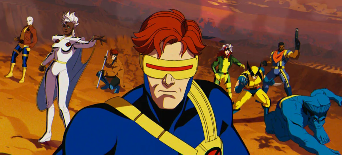 (L-R): Morph (voiced by JP Karliak), Storm (voiced by Alison Sealy-Smith), Gambit (voiced by AJ LoCascio), Cyclops (voiced by Ray Chase), Rogue (voiced by Lenore Zann), Wolverine (voiced by Cal Dodd), Bishop (voiced by Isaac Robinson-Smith), Beast (voiced by George Buza). Photo courtesy of Marvel Animation. © 2024 MARVEL.