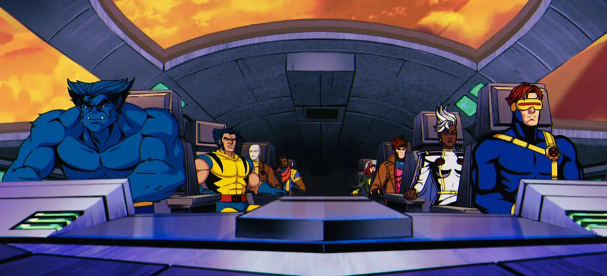 (L-R): Beast (voiced by George Buza), Wolverine (voiced by Cal Dodd), Morph (voiced by JP Karliak), Bishop (voiced by Isaac Robinson-Smith), Rogue (voiced by Lenore Zann), Gambit (voiced by AJ LoCascio), Storm (voiced by Alison Sealy-Smith), Cyclops (voiced by Ray Chase). Photo courtesy of Marvel Animation. © 2024 MARVEL.