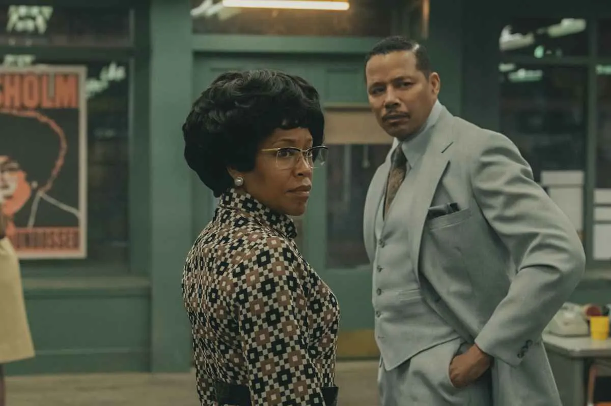 SHIRLEY. (L to R) Regina King as Shirley Chisholm and Terrence Howard as Arthur Hardwick Jr. in Shirley.