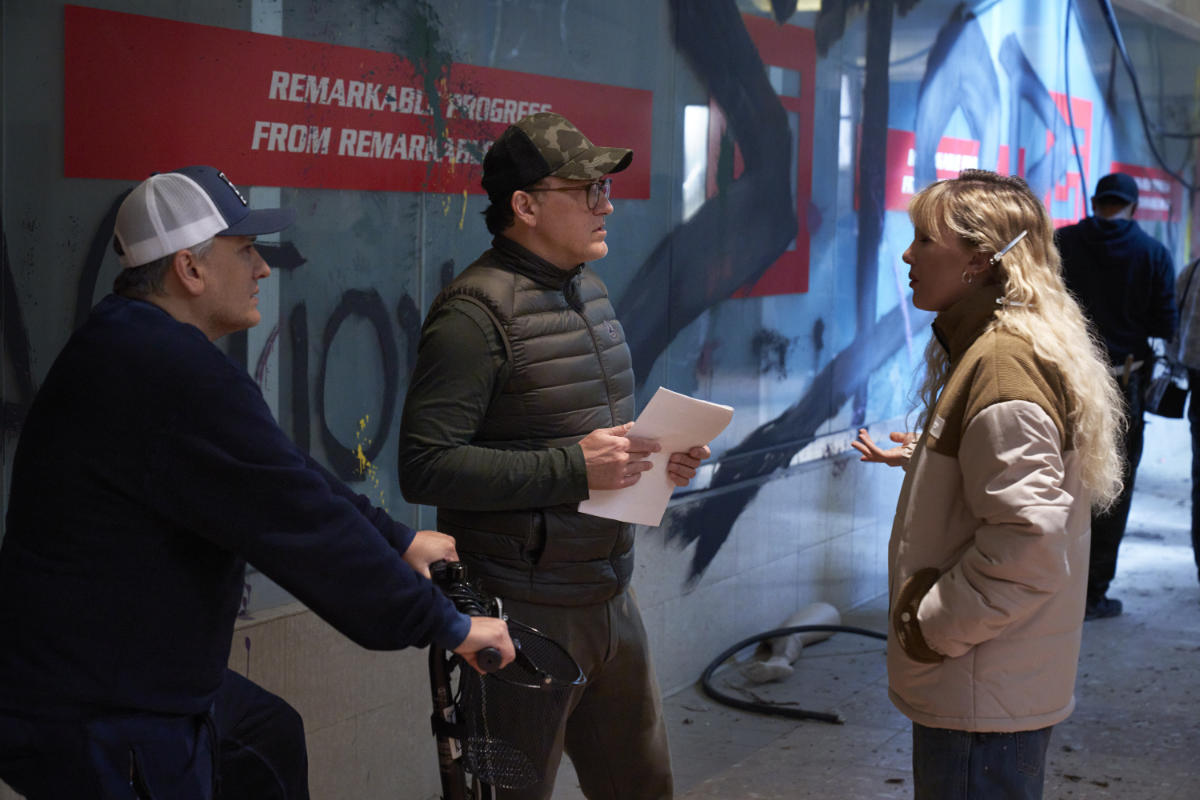 Joe Russo (Director), Anthony Russo (Director) and Millie Bobby Brown as Michelle