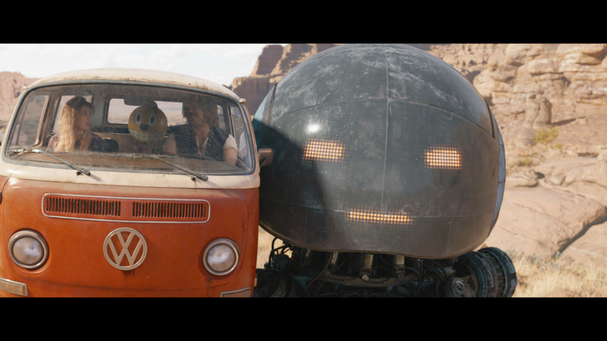 Michelle (Millie Bobby Brown) , Cosmo (voiced by Alan Tudyk), Keats (Chris Pratt) and Herman (voiced by Anthony Mackie)