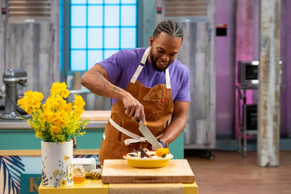 Contestant Kareem Youngblood's round 2 dish, Morning “Thyme” Cream and Coffee Pie with Chocolate Cookie Crust, Chocolate Covered Honey Candy,