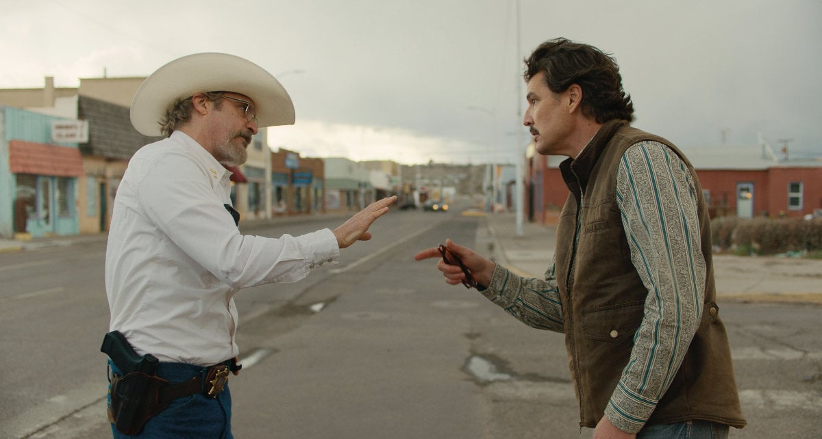 Joaquin Phoenix and Pedro Pascal in the Eddington movie