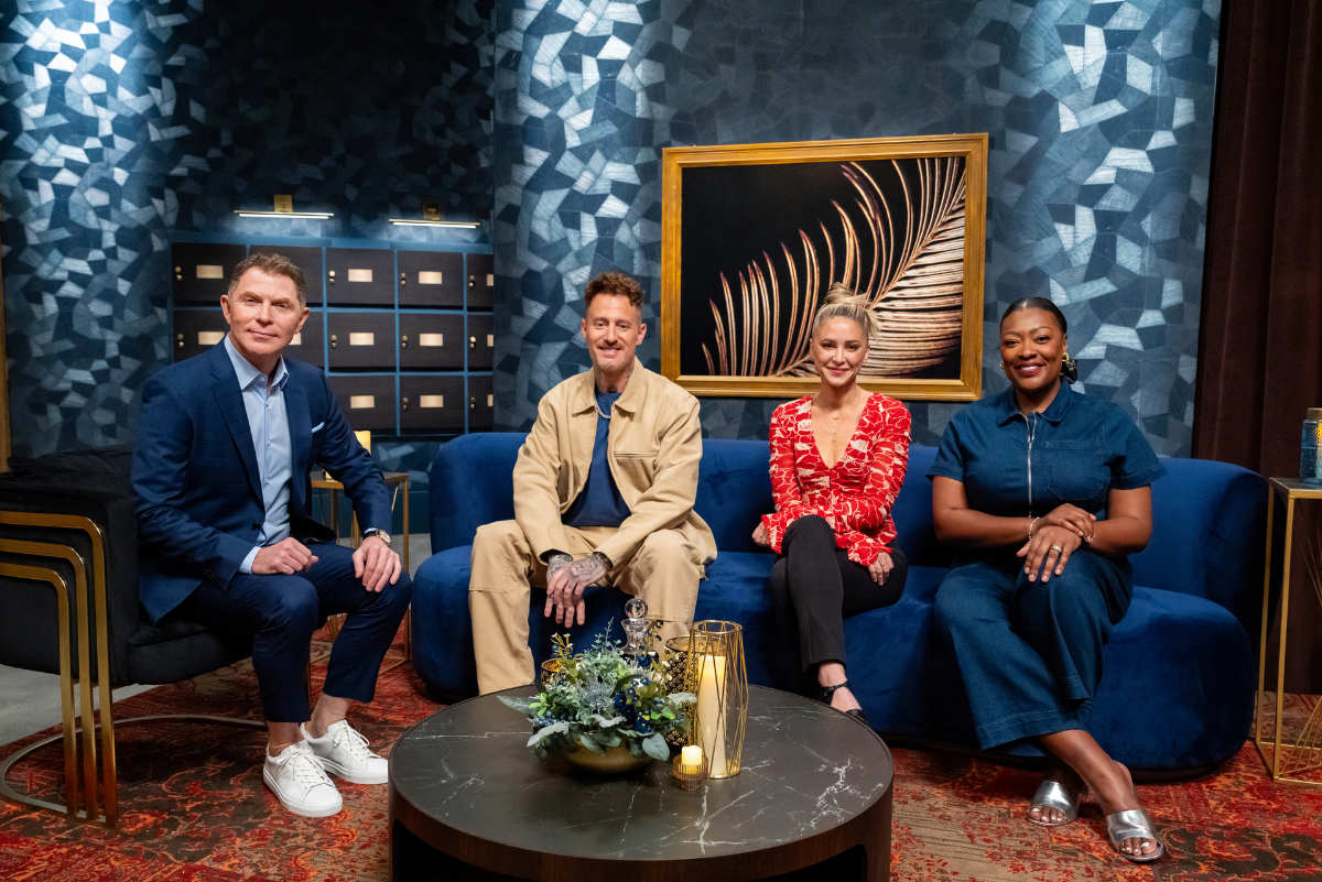 Host Bobby Flay with Titans Michael Voltaggio, Brooke Williamson, and Tiffany Derry.