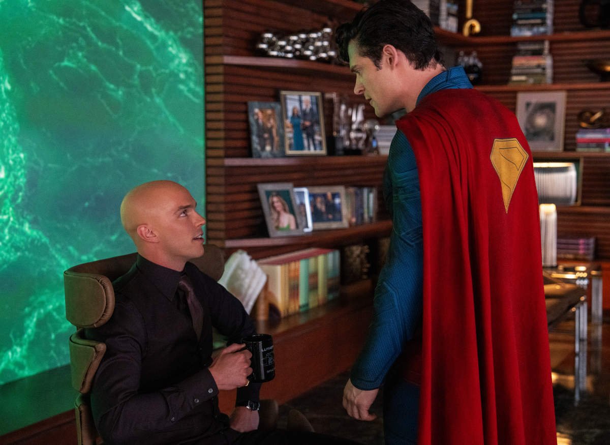 NICHOLAS HOULT as Lex Luthor and DAVID CORENSWET as Superman