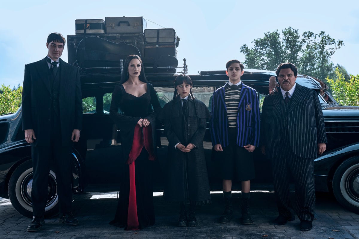 Joonas Suotamo as Lurch, Catherine Zeta-Jones as Morticia Addams, Jenna Ortega as Wednesday, Isaac Ordonez as Pugsley Addams, Thing, Luis Guzmán as Gomez Addams