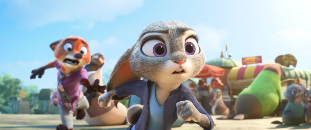 Nick Wilde (voiced by Jason Bateman) and Judy Hopps (voiced by Ginnifer Goodwin) in Zootopia 2.