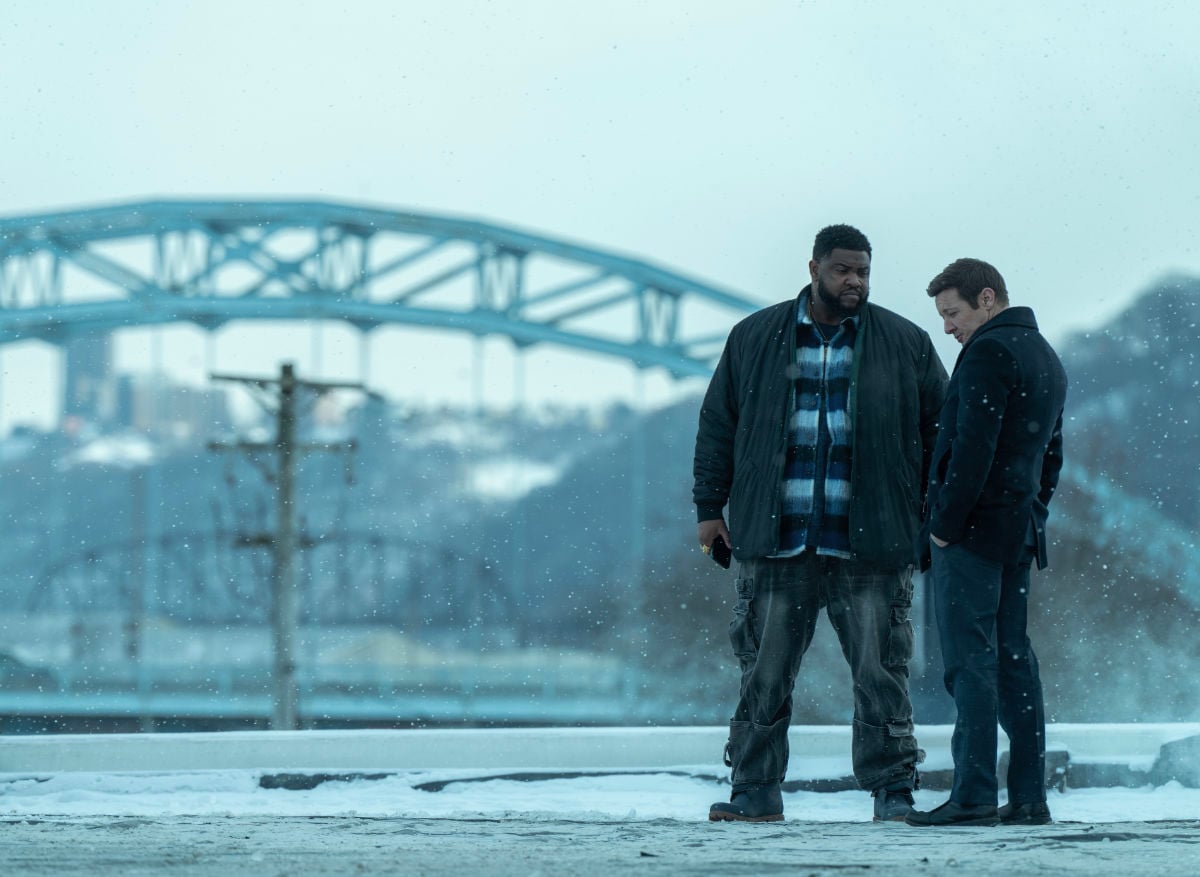 Tobi Bamtefa as Deverin "Bunny" Washington and Jeremy Renner as Mike McLusky in Mayor of Kingstown