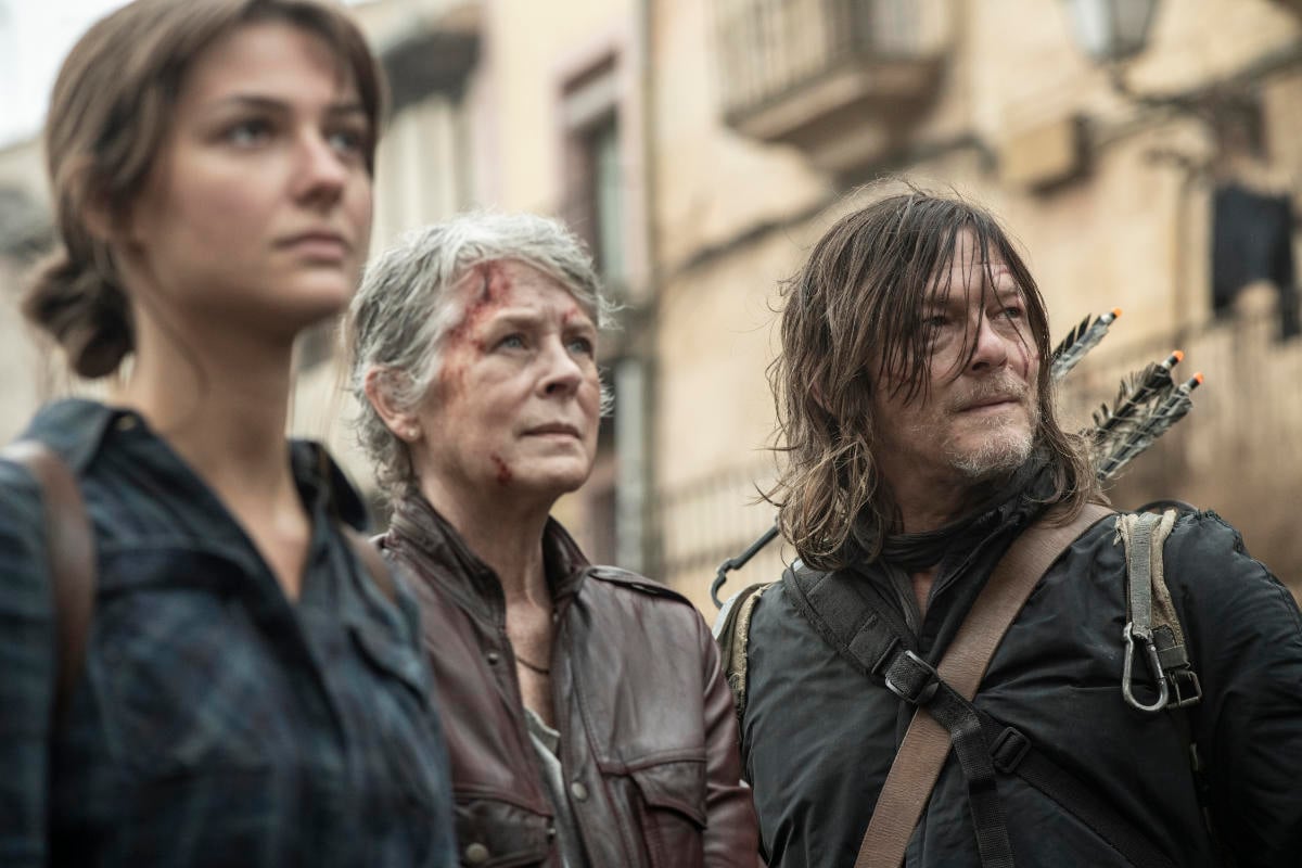 Candela Saitta as Justina, Melissa McBride as Carol Peletier, Norman Reedus as Daryl Dixon - The Walking Dead: Daryl Dixon