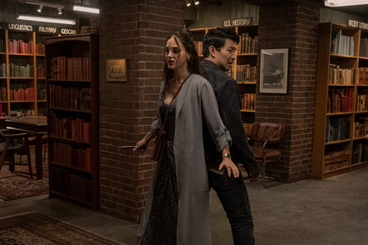 Melissa Barrera as Michelle and Simu Liu as Alexander in The Copenhagen Test.