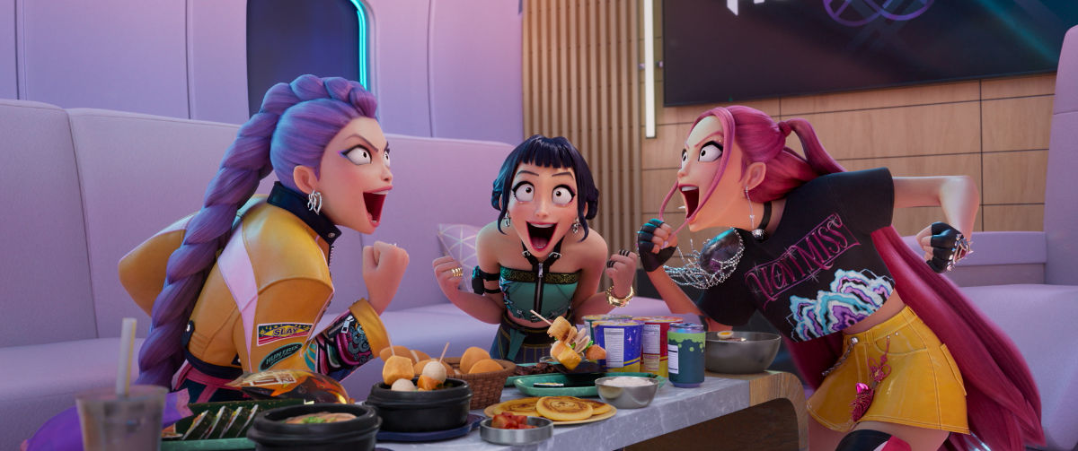 Rumi (voice by ARDEN CHO), Zoey (voice by JI-YOUNG YOO) and Mira (voice by MAY HONG)