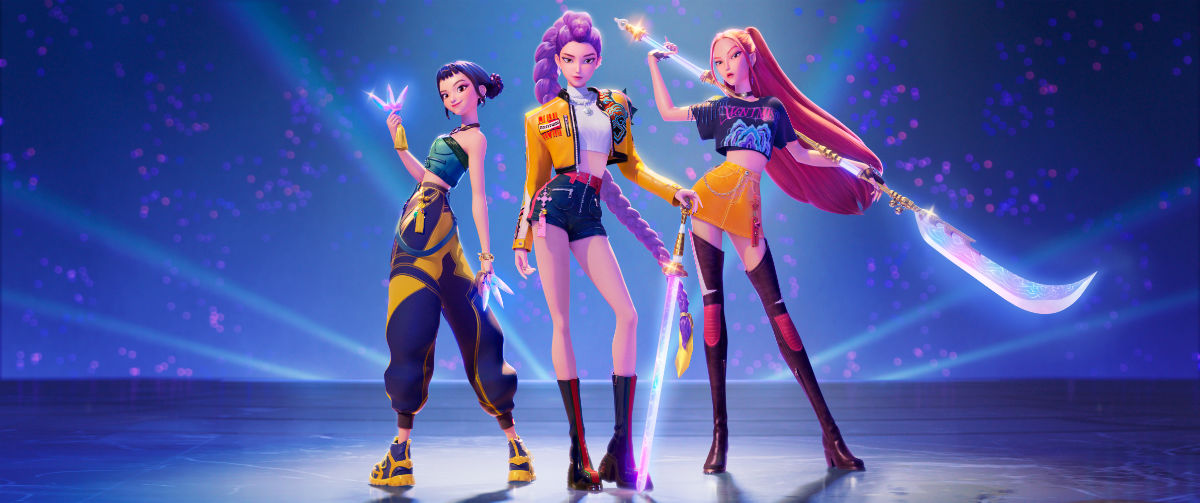 Rumi (voice by ARDEN CHO), Zoey (voice by JI-YOUNG YOO) and Mira (voice by MAY HONG)