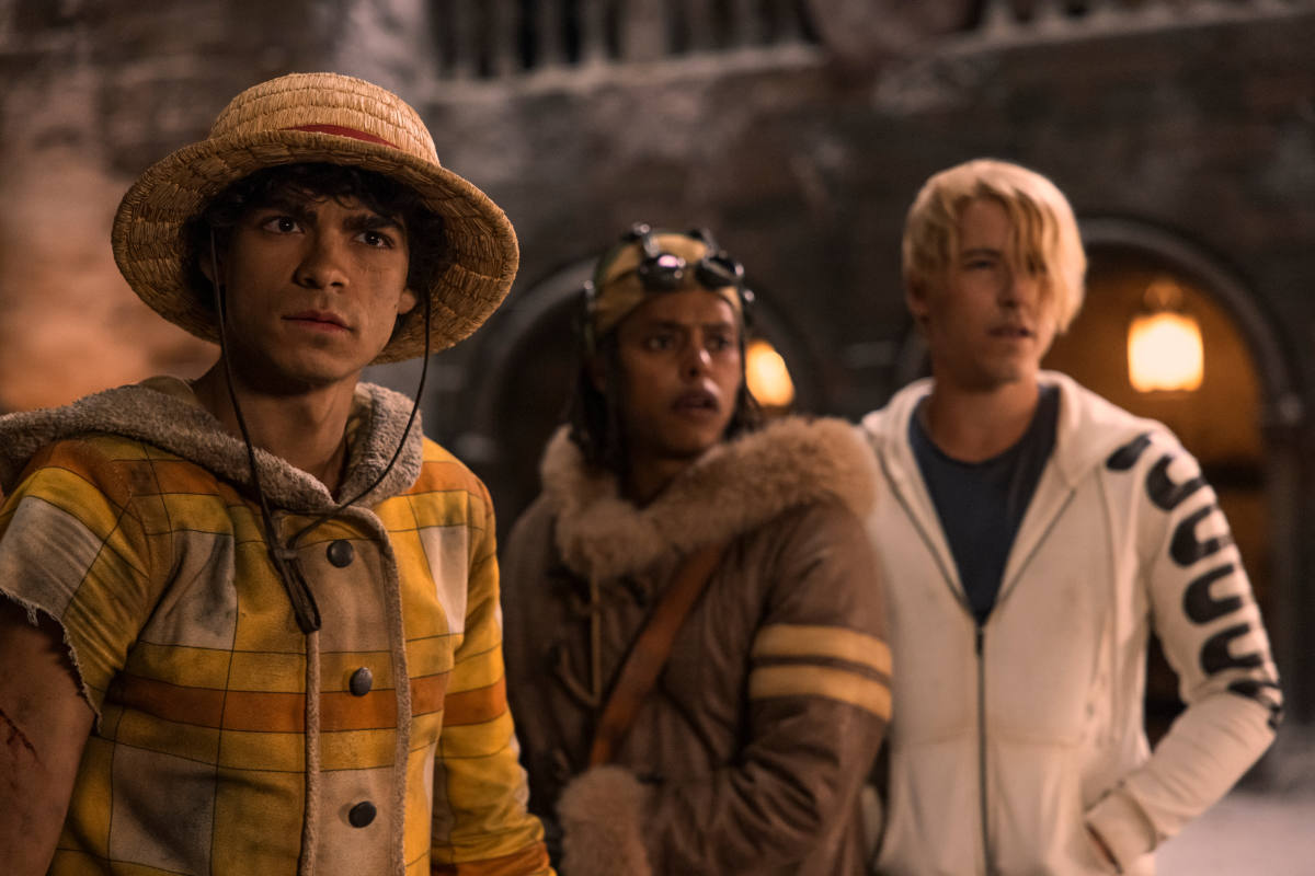 Iñaki Godoy as Monkey D. Luffy, Jacob Romero as Usopp, Taz Skylar as Sanji in One Piece Season 2