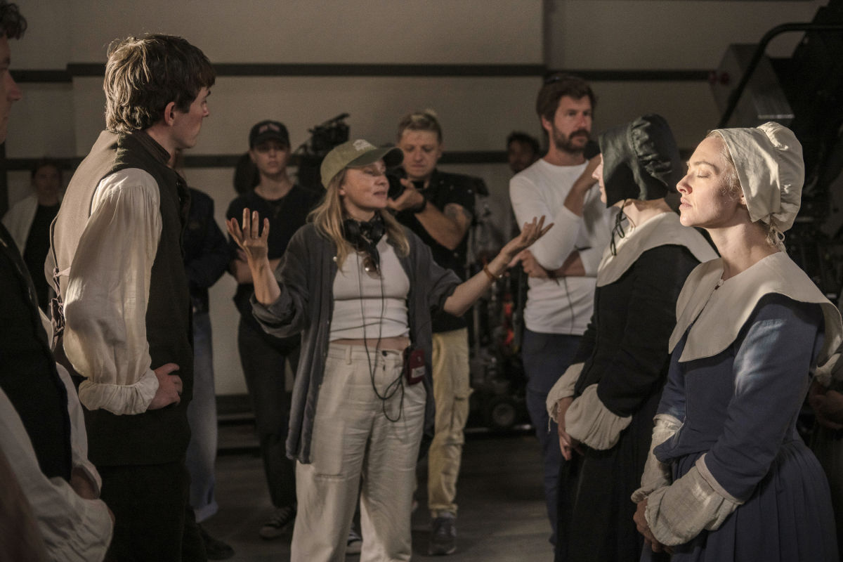 Mona Fastvold with Amanda Seyfried, cast and crew of The Testament of Ann Lee