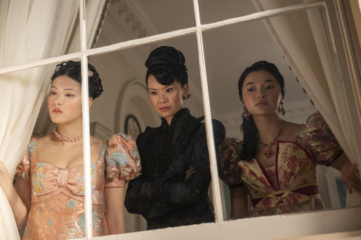 Bridgerton Season 4 Part 1 - Isabella Wei as Posy Li, Katie Leung as Lady Araminta Gun, Michelle Mao as Rosamund Li