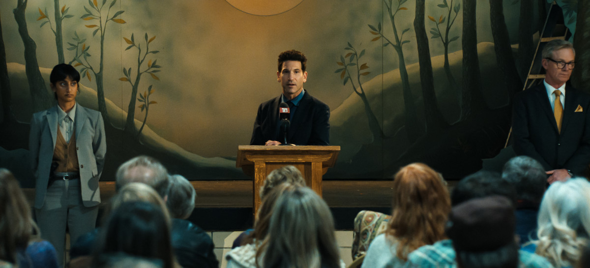 Sunita Mani as Priya and Jon Bernthal as Detective Jack Harper