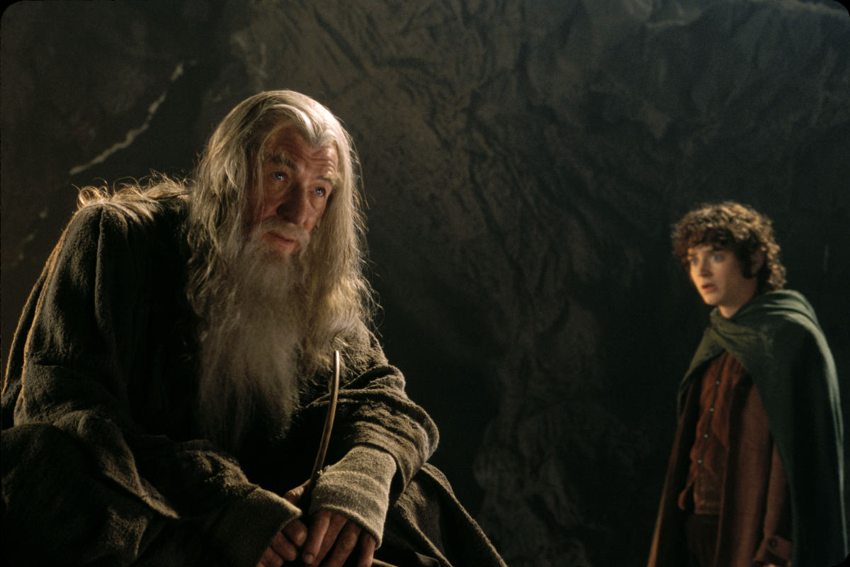 Ian McKellen as Gandalf and Elijah Wood as Frodo Baggins