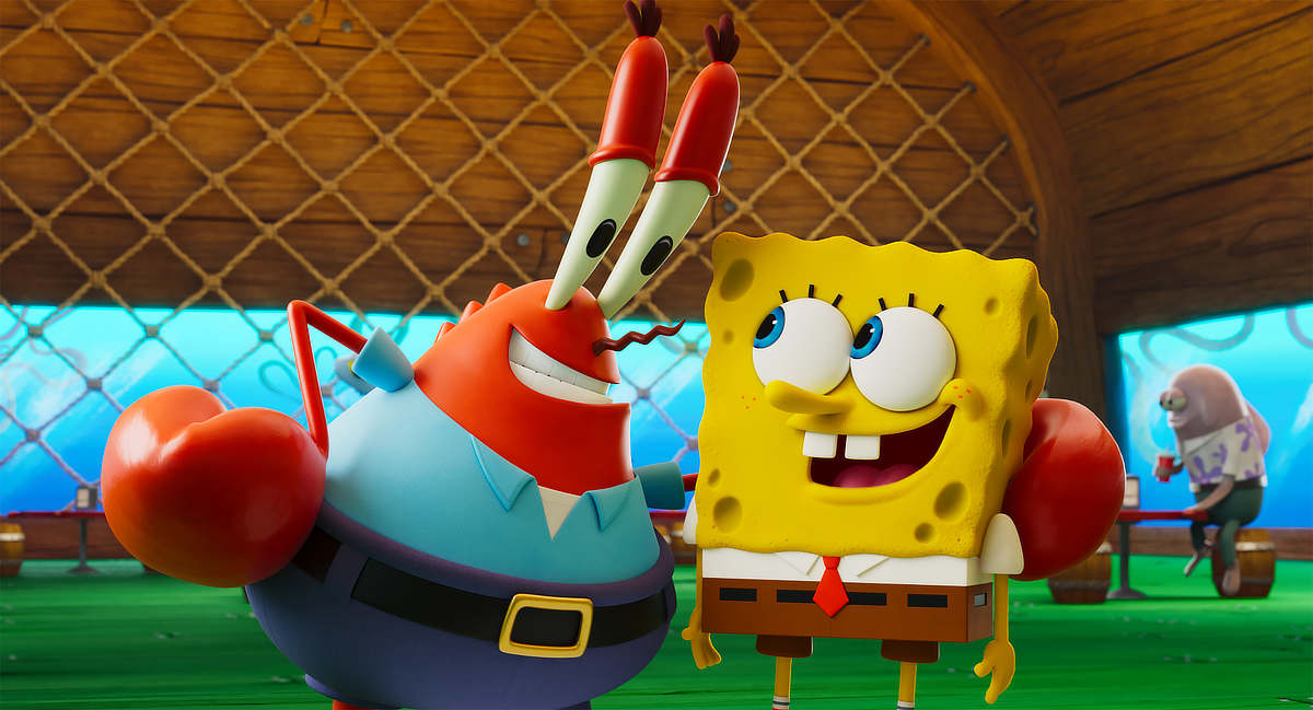 Clancy Brown voices Mr. Krabs and Tom Kenny voices SpongeBob SquarePants