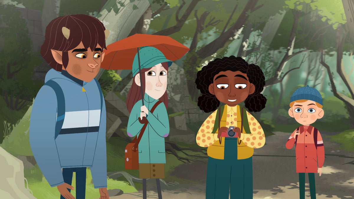 Lorcan (voiced by Ely Solan), Dana (voiced by Billie Boullet), Harper (voiced by Luciana Akpobaro) and Charlie (voiced by Billy Jenkins) in My Brother the Minotaur