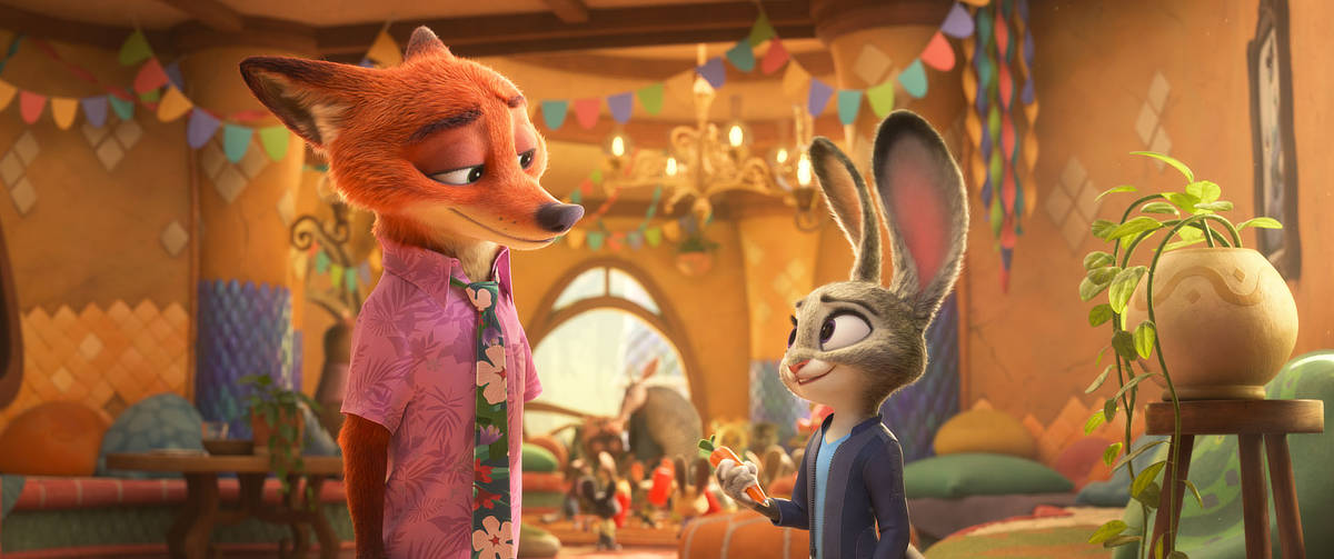Judy Hopps (voiced by Ginnifer Goodwin) and Nick Wilde (voiced by Jason Bateman)