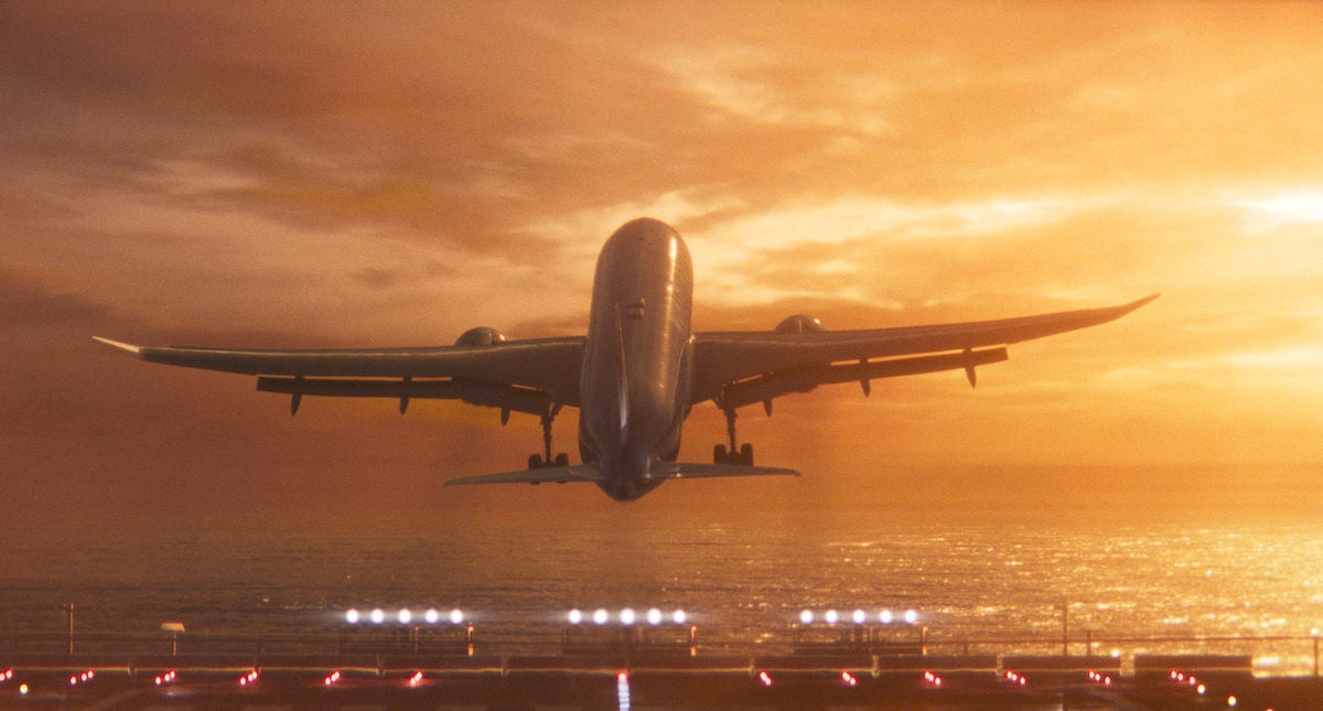 A photo of a plane taking off.