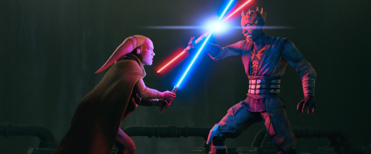 Devon Izara (voiced by Gideon Adlon) and Maul (voiced by Sam Witwer)
