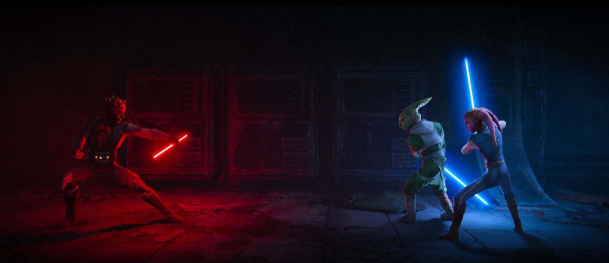 Maul (voiced by Sam Witwer), Master Eeko-Dio Daki (voiced by Dennis Haysbert), and Devon Izara (voiced by Gideon Adlon)
