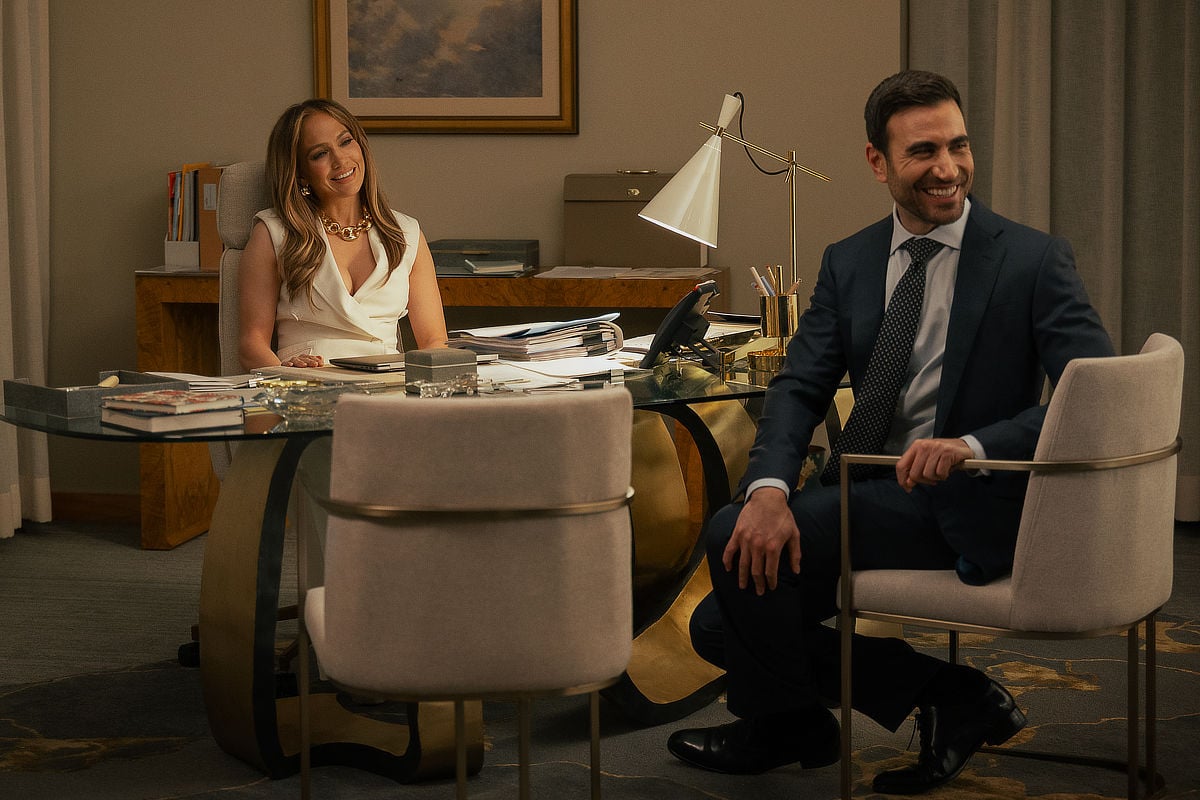 Jennifer Lopez as Jackie Cruz and Brett Goldstein as Daniel Blanchflower