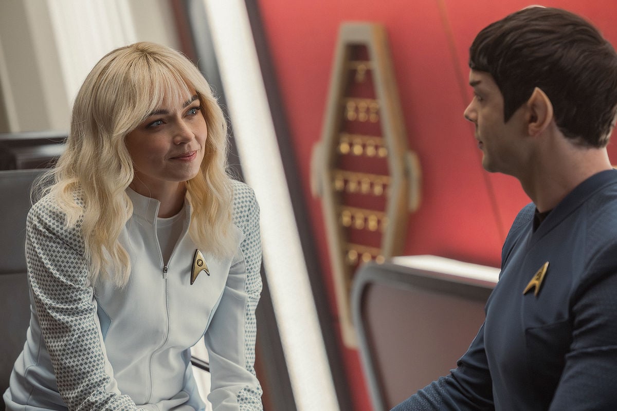 Jess Bush as Christine Chapel and Ethan Peck as Spock