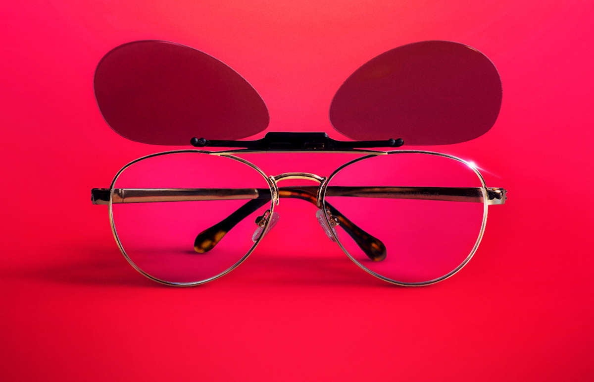 Sunglasses attachment with red pink background