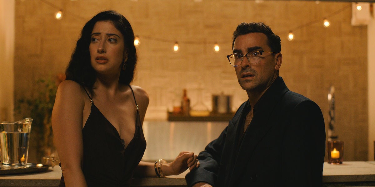 Taylor Ortega as Morgan and Dan Levy as Nicky in Big Mistakes