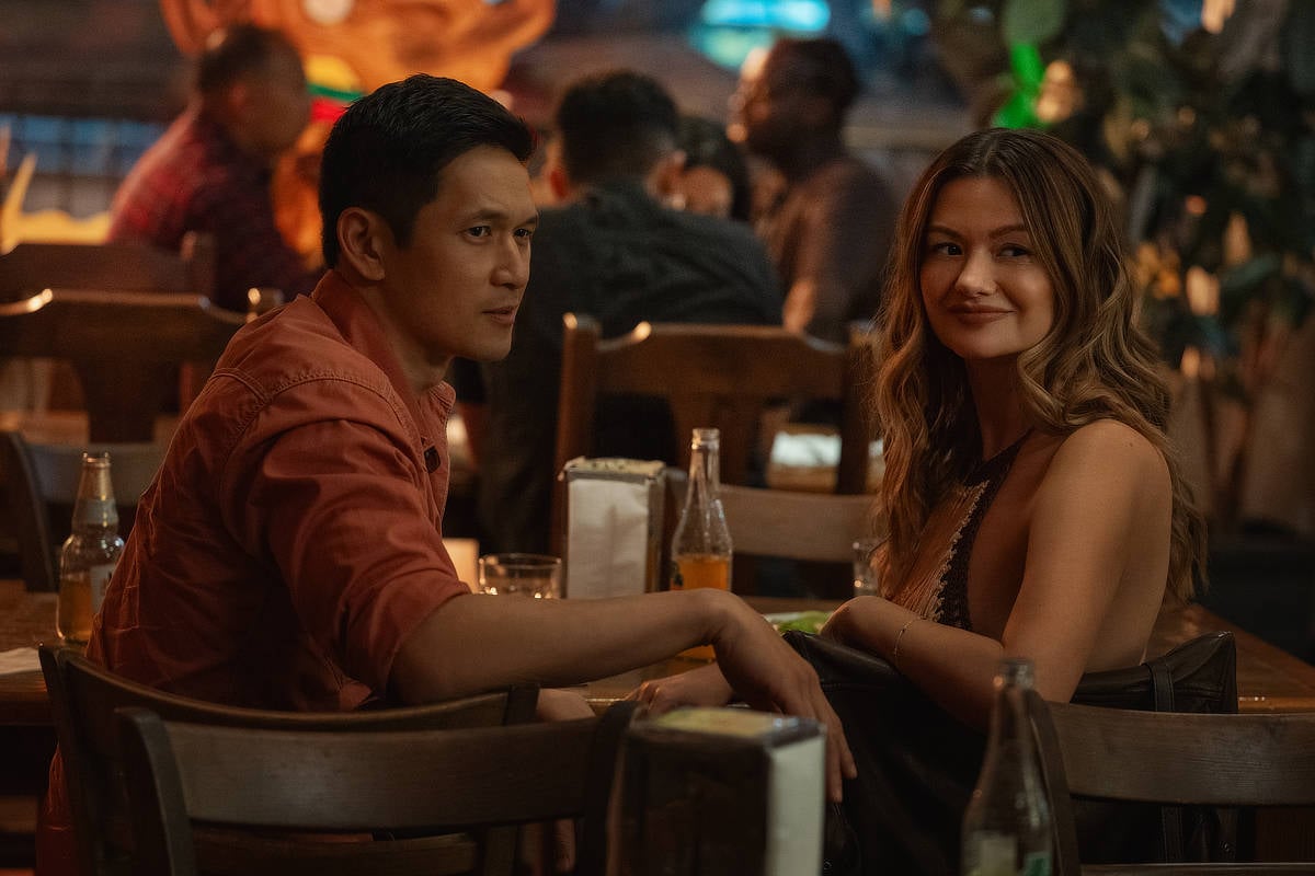 Harry Shum Jr. as Andy and Leah McKenrick as Breeda in Voicemails for Isabelle.