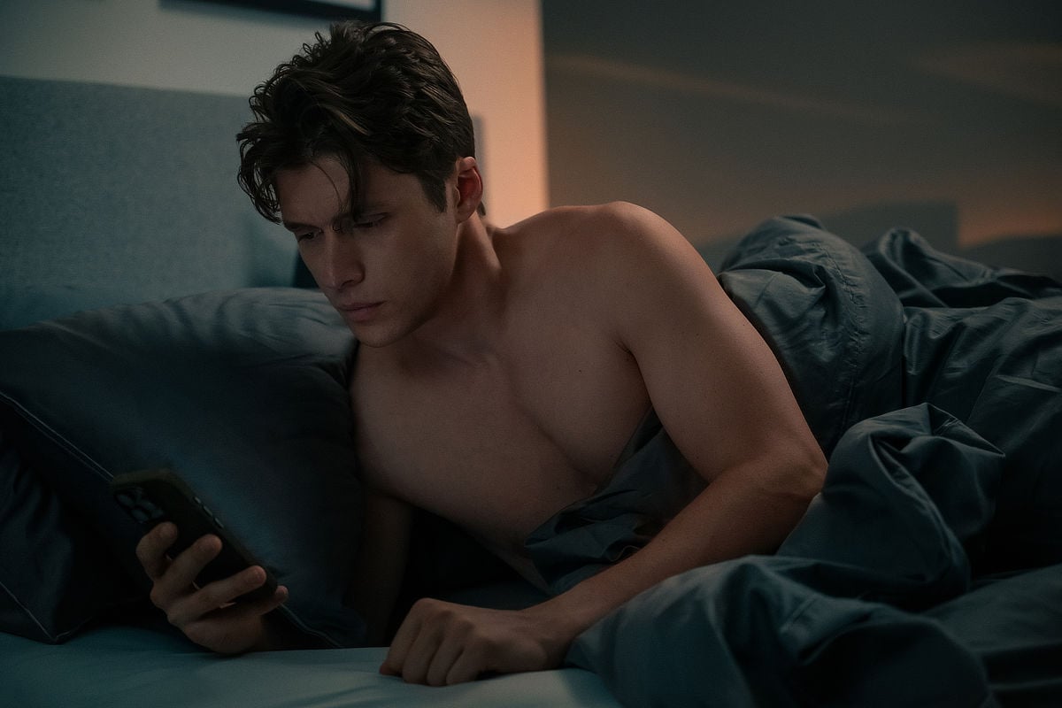 Nick Robinson as Wes in bed