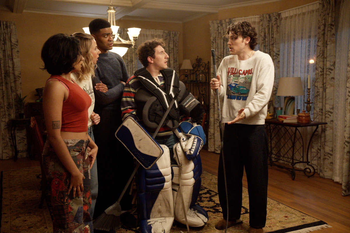 Samir (Malik Elassal), Billie (Lucy Freyer), Paul Baker (Jack Innanen), Issa (Amita Rao), and Anton (Owen Thiele)