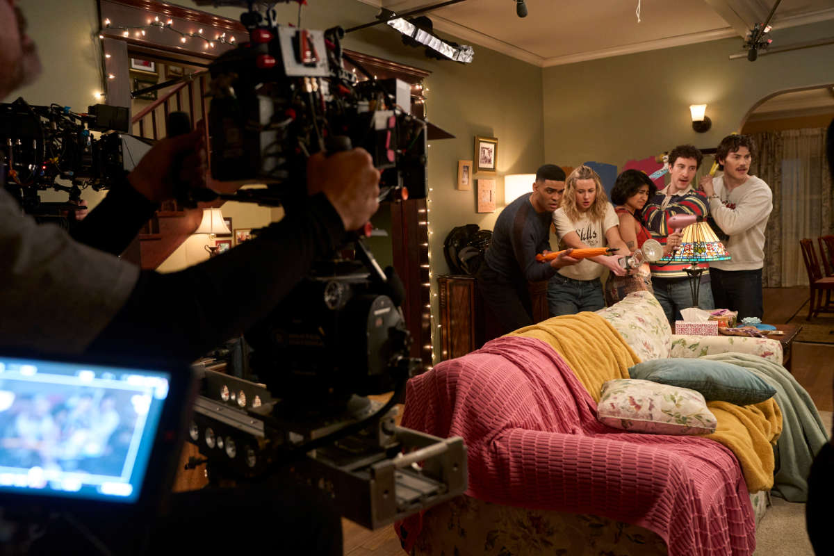 Samir (Malik Elassal), Billie (Lucy Freyer), Paul Baker (Jack Innanen), Issa (Amita Rao), and Anton (Owen Thiele) in Adults Season Two
