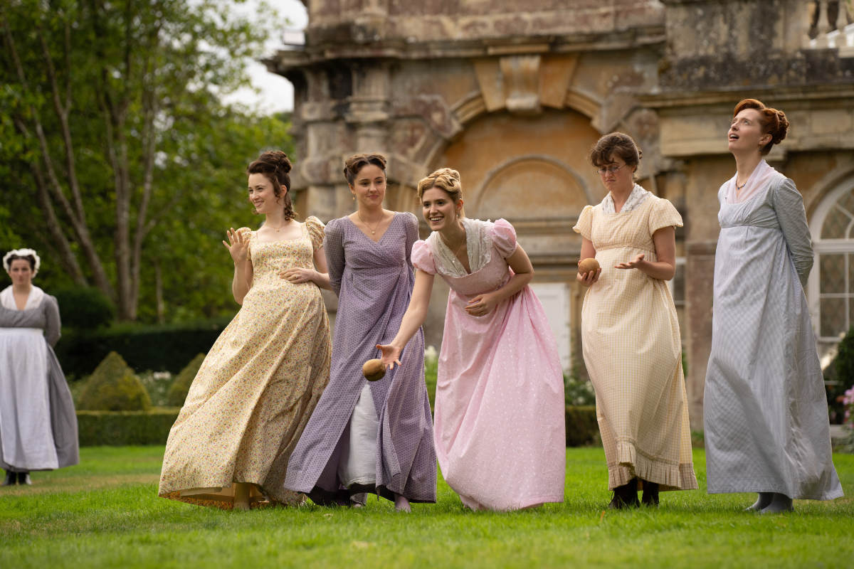 Grace Hogg-Robinson (Lydia Bennet), Molly Wright (Kitty Bennet), Maddie Close (Jane Bennet), Ella Bruccoleri (Mary Bennet), and Poppy Gilbert (Lizzie Bennet)