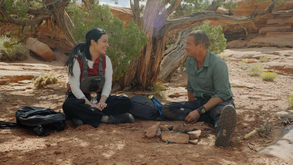 Elizabeth Tabish and Bear Grylls in The Chosen in the Wild