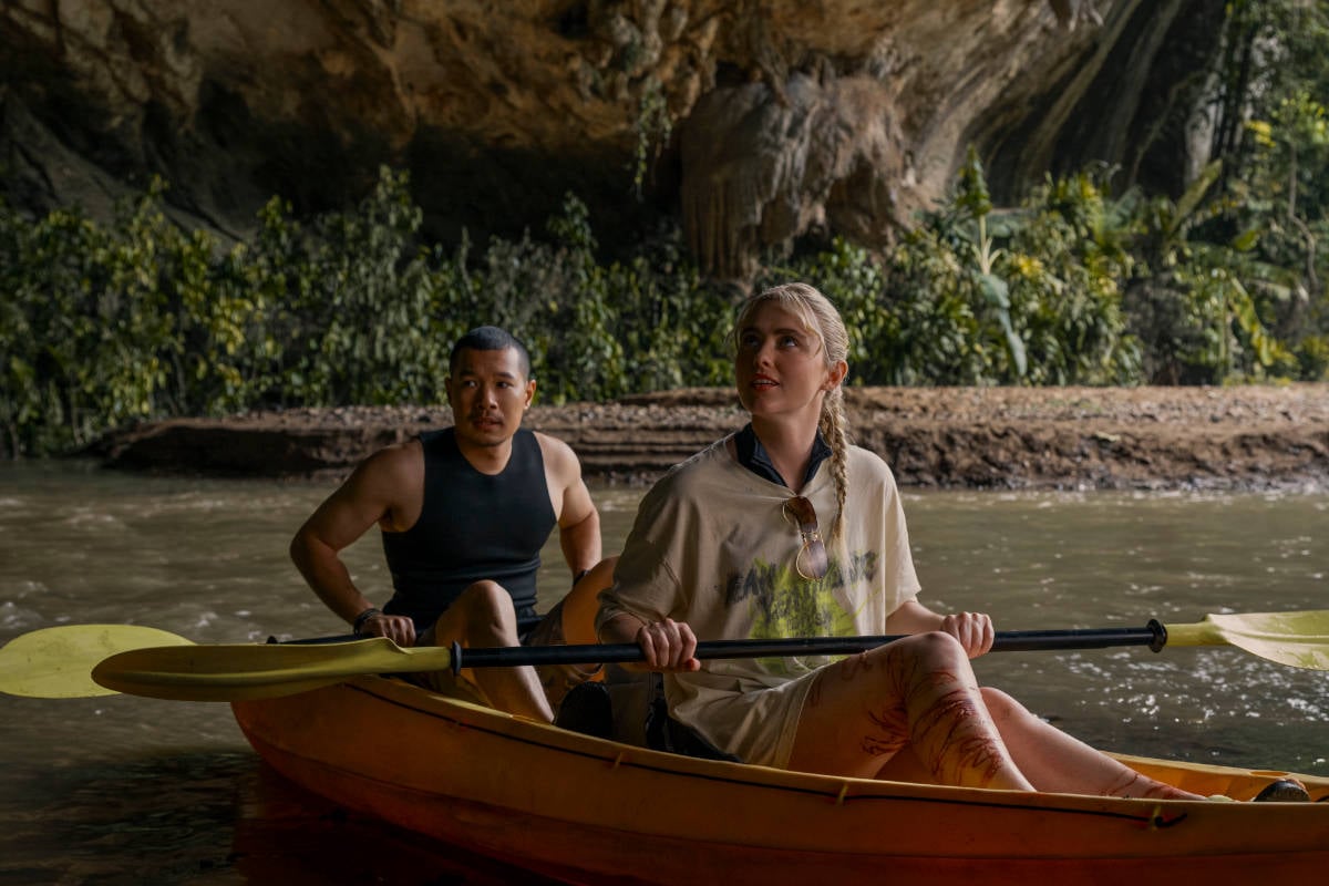 Tayme Thapthimthong as “Wat” and Kathryn Newton as "Sara"