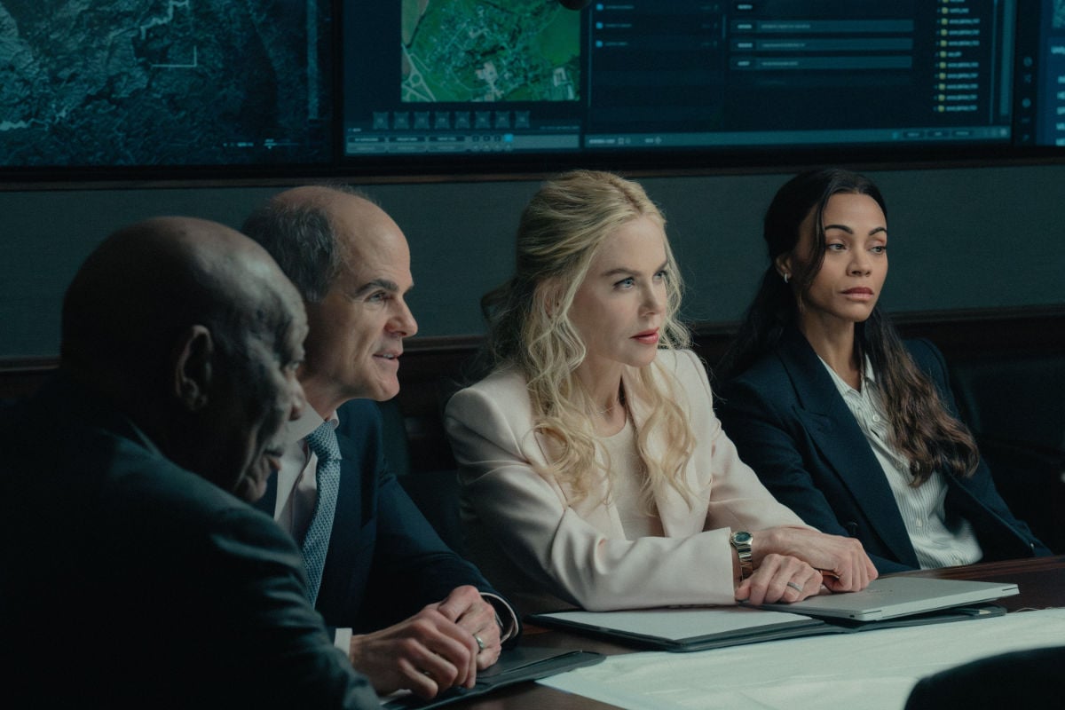 Morgan Freeman as Edwin Mullins, Michael Kelly as Byron Westfield, Nicole Kidman as Kaitlyn, Zoe Saldaña as Joe, in Lioness Season 3