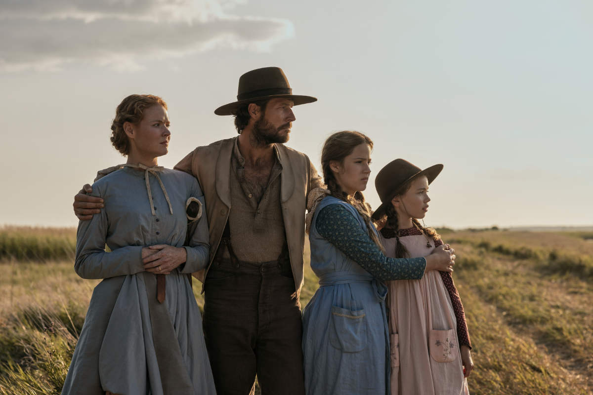 Crosby Fitzgerald as Caroline Ingalls, Luke Bracey as Charles Ingalls, Skywalker Hughes as Mary Ingalls, Alice Halsey as Laura Ingalls