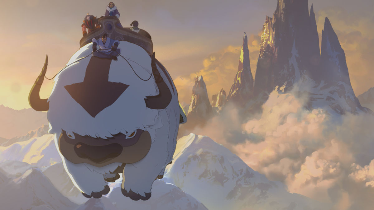 Steven Yeun voices Zuko, Román Zaragoza voices Sokka, Jessica Matten voices Katara, Dionne Quan voices Toph, and Dee Bradley Baker voices Appa in Avatar Aang: The Last Airbender