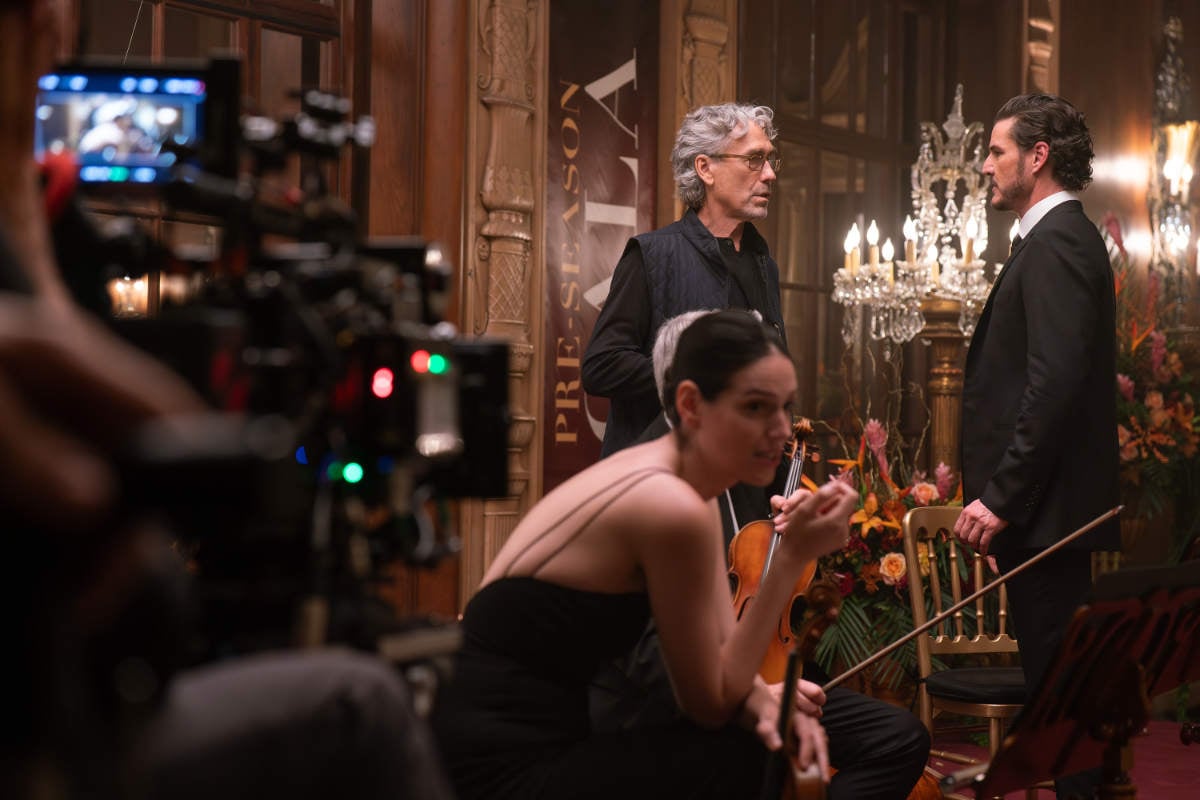 Director Tony Gilroy with Pedro Pascal and Eva Victor