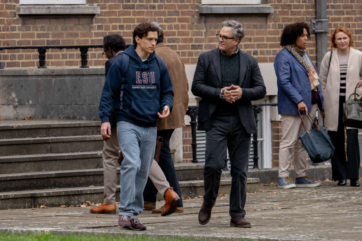
Peter Parker (Tom Holland, left) talks with his professor Bruce Banner (Mark Ruffalo)
