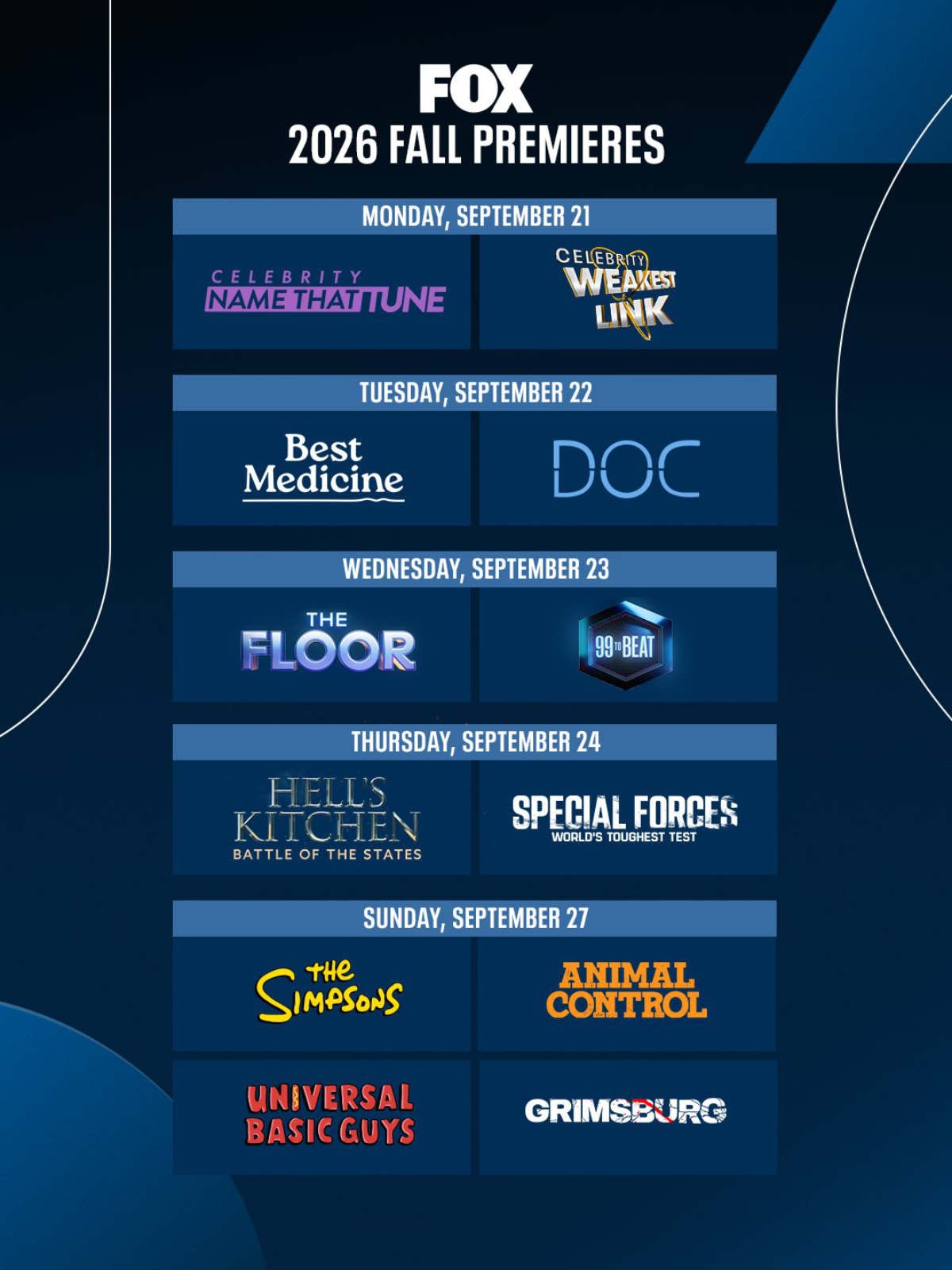 FOX Fall 2026 Premiere Dates