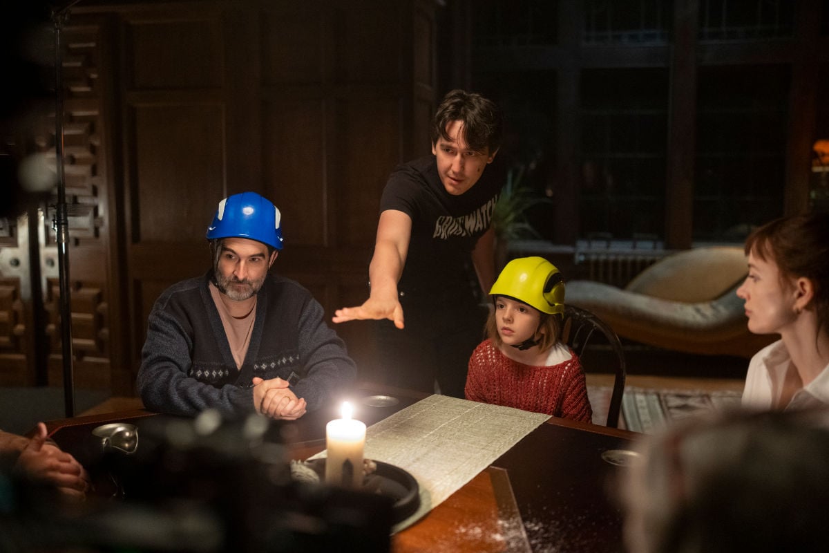 Jay Duplass, director Rob Savage, Arabella Olivia Clark and Jessica Chastain