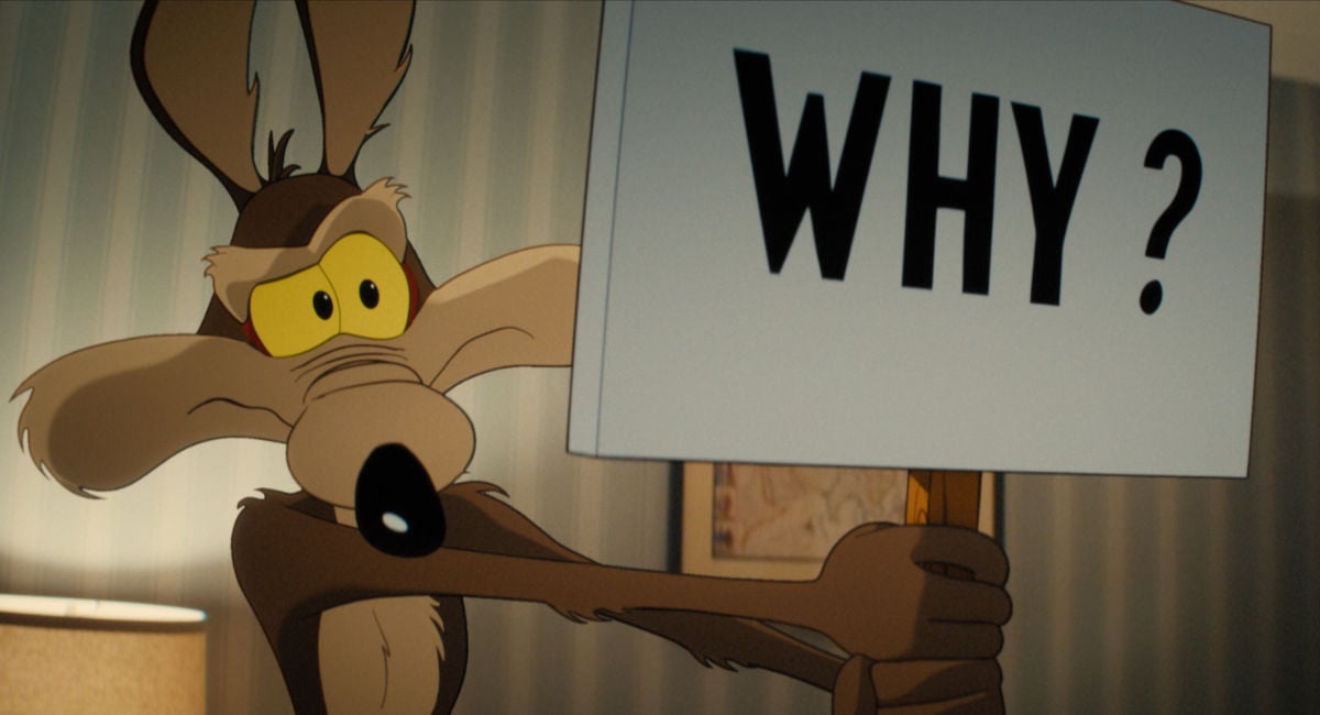Wile E. with a why sign