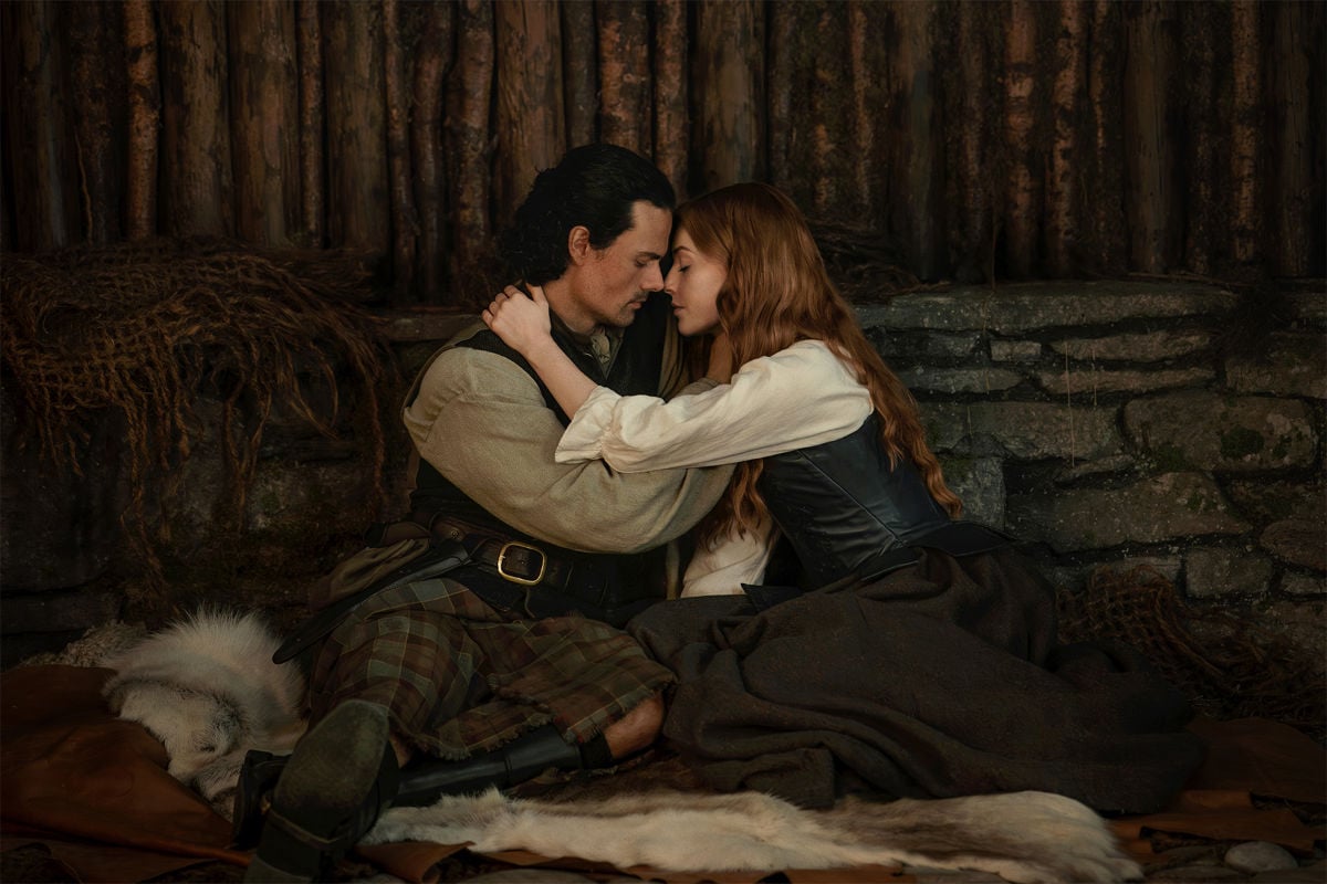 Jamie Roy (Brian Fraser) and Harriet Slater (Ellen MacKenzie) in Outlander: Blood of my Blood